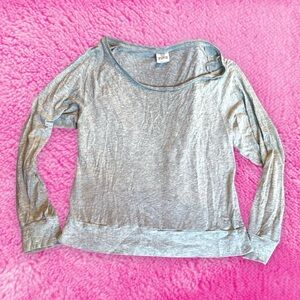 PINK Long Sleeve Slouchy Gray Top
